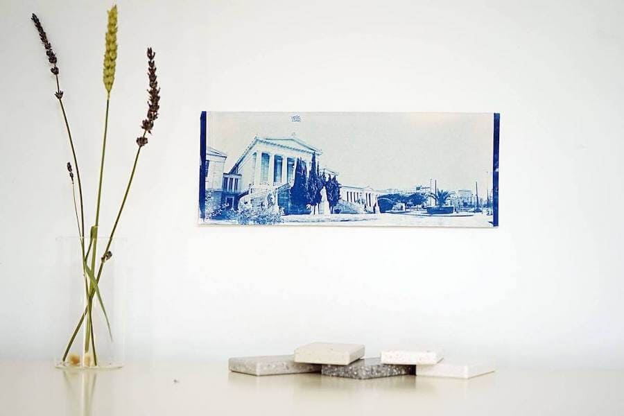 Athens trilogy cyanotype