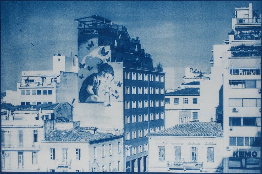 Graffiti from my window cyanotype